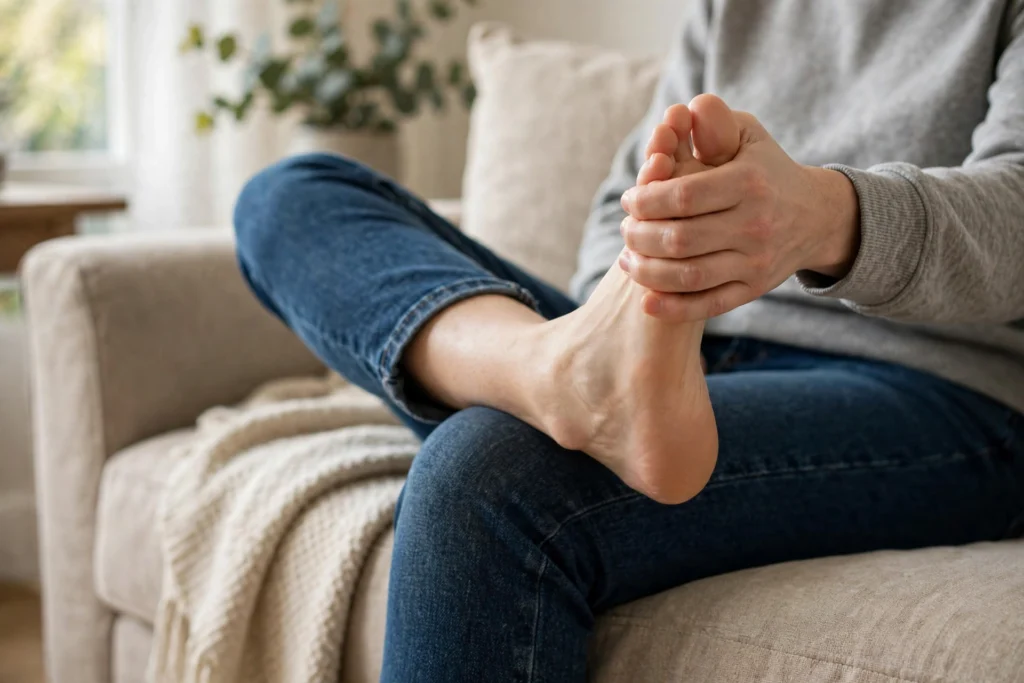 Pulling the toes back to stretch the plantar fascia