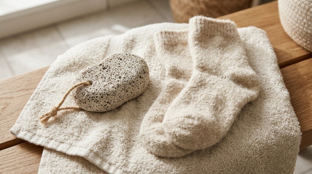 Pumice stone and soft socks for corns and calluses care