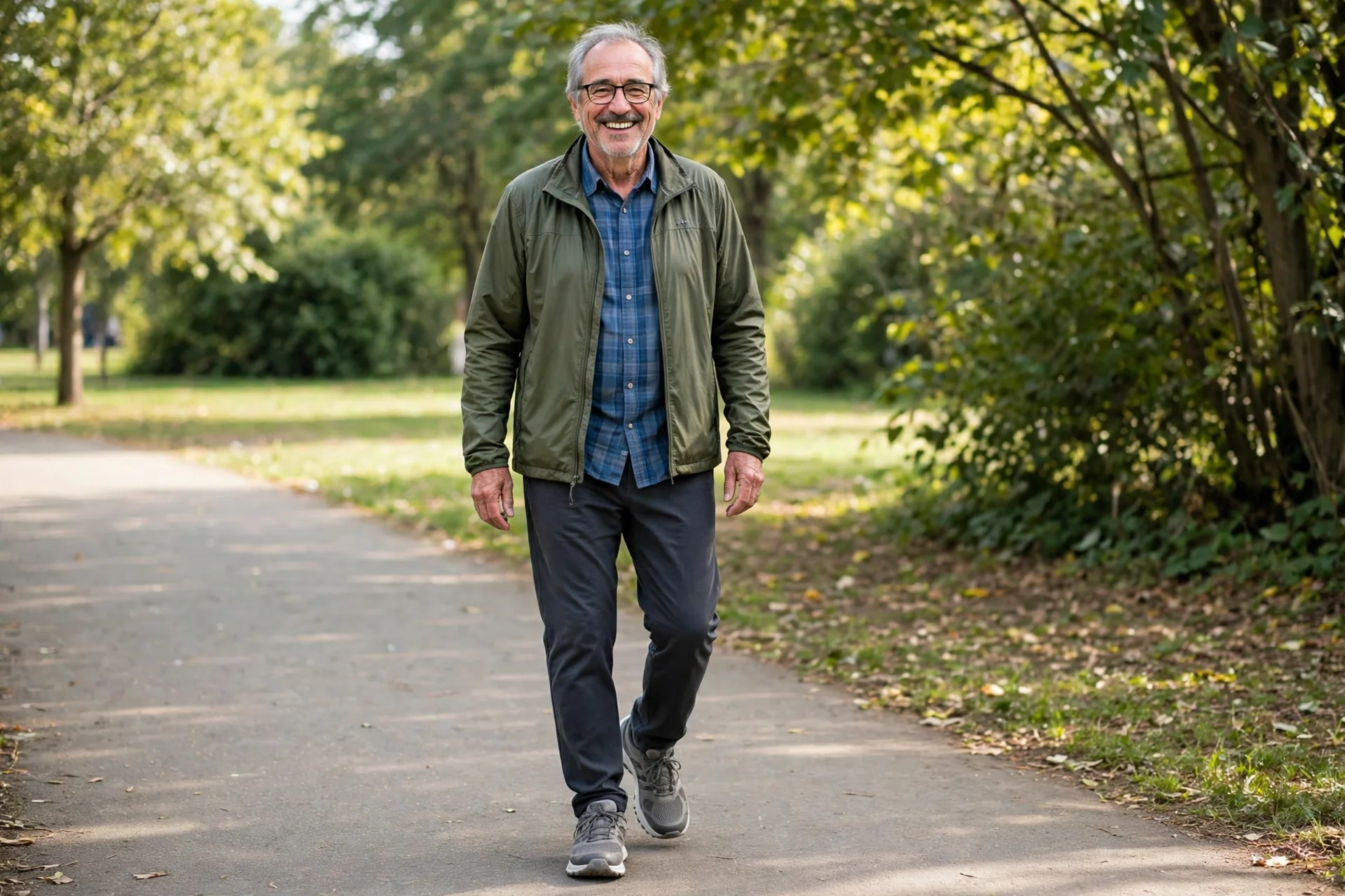 Senior walking outdoors in comfortable supportive shoes